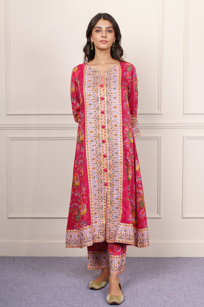Deep Pink Floral Kurta Dupatta Set-KS862