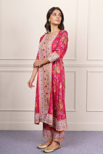 Deep Pink Floral Kurta Set-KS847
