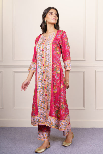 Deep Pink Floral Kurta Set-KS847