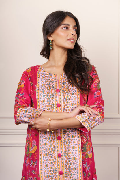 Deep Pink Floral Kurta-KS831