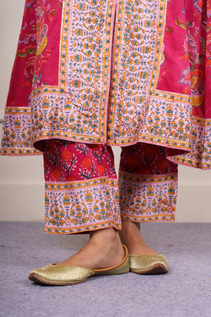 Deep Pink Floral Kurta Set-KS847