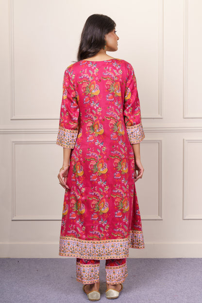 Deep Pink Floral Kurta Dupatta Set-KS862
