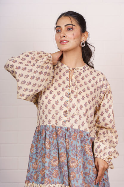 Vintage Block Tiered Maxi Dress-NFD81