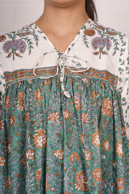 Green Beige Block Printed Top-NFT146