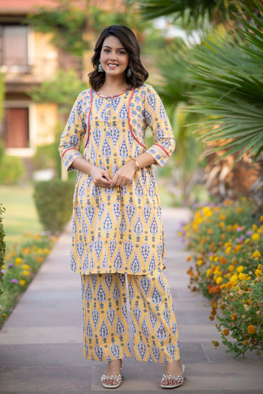 YELLOW KURTA PALAZZO SET-NVKS755