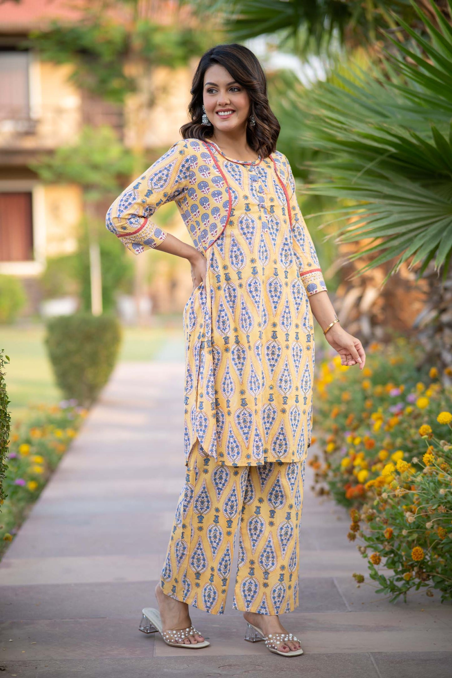 YELLOW KURTA PALAZZO SET-NVKS755