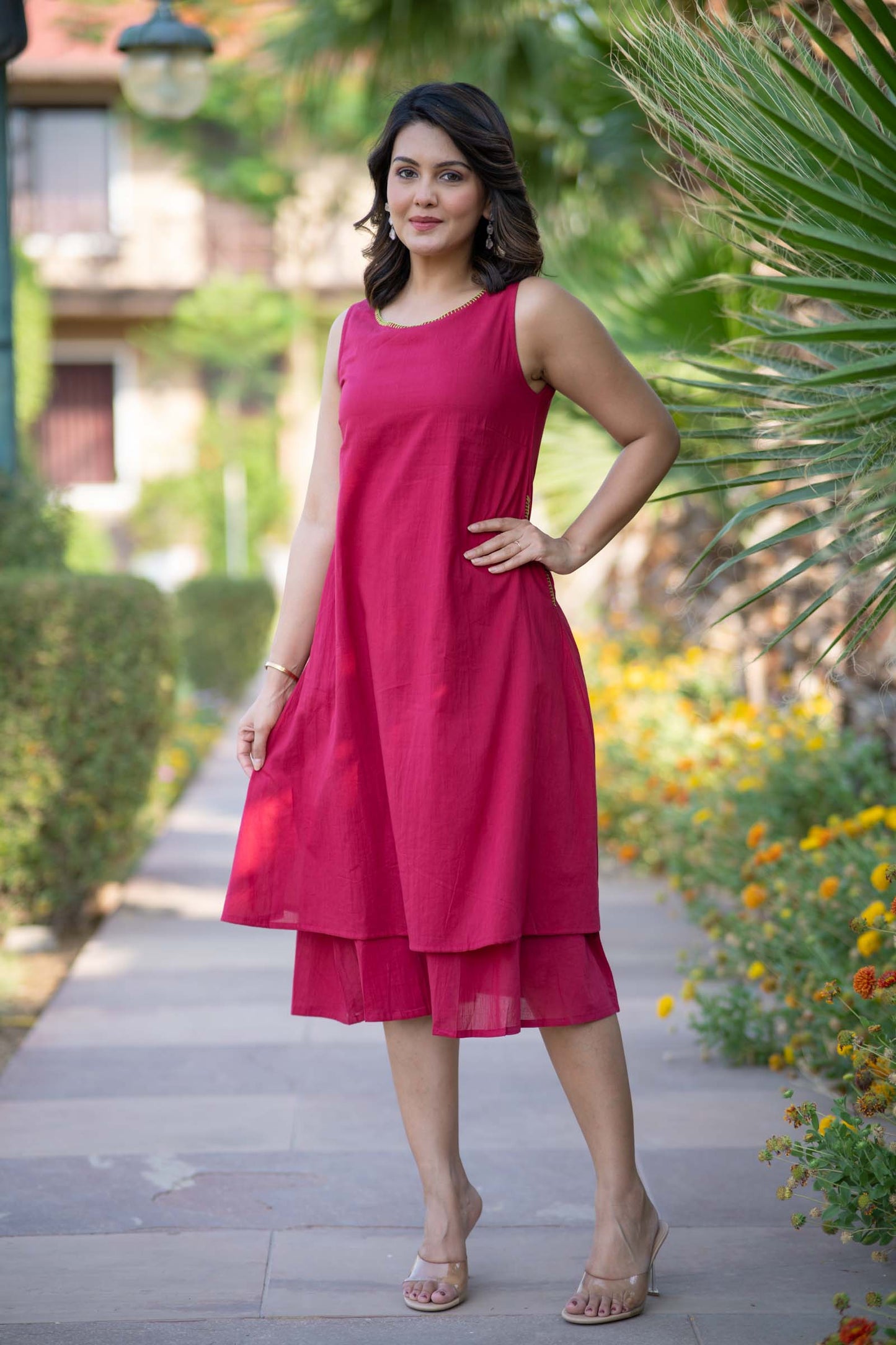 Fuchsia Sleeveless Dress -NFD65