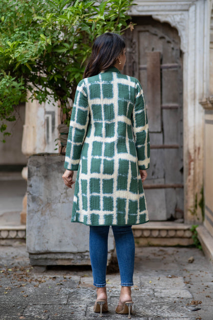 Green Shibori Reversible Quilted Coat-NVQJ548