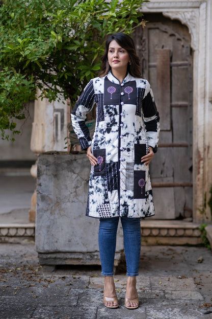 Black Shibori Reversible Coat-NVQJ549