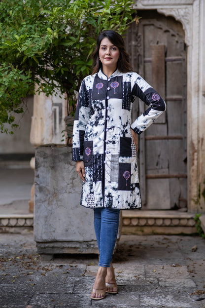 Black Shibori Reversible Coat-NVQJ549