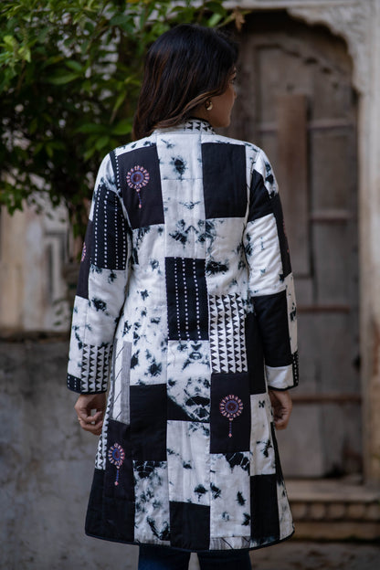 Black Shibori Reversible Coat-NVQJ549