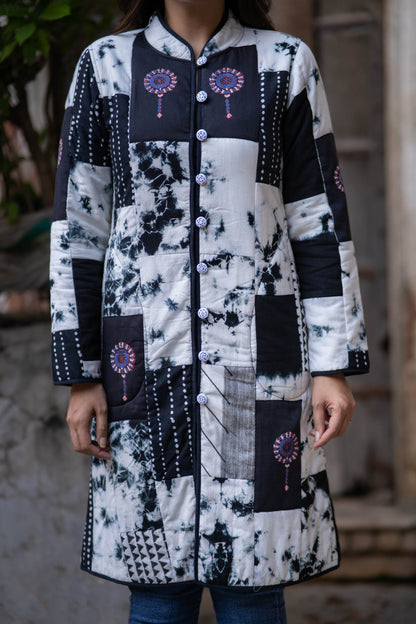 Black Shibori Reversible Coat-NVQJ549