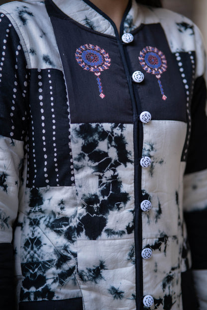 Black Shibori Reversible Coat-NVQJ549