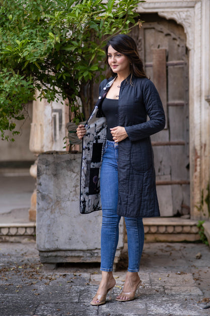 Black Shibori Reversible Coat-NVQJ549