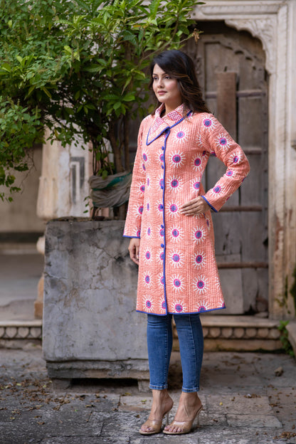 Orange Hand Block Printed Bukhara Coat-NVQJ550