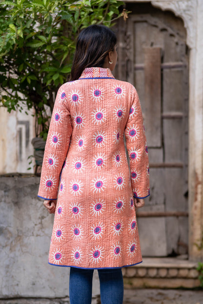 Orange Hand Block Printed Bukhara Coat-NVQJ550