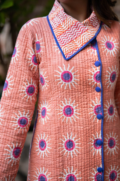 Orange Hand Block Printed Bukhara Coat-NVQJ550