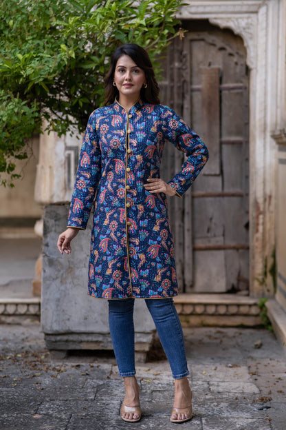 Blue Reversible Cotton Quilted Coat-NVQJ551