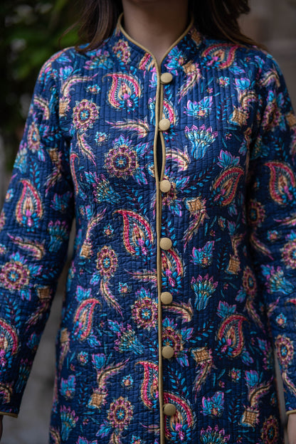 Blue Reversible Cotton Quilted Coat-NVQJ551