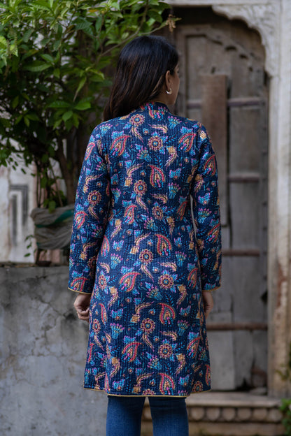 Blue Reversible Cotton Quilted Coat-NVQJ551