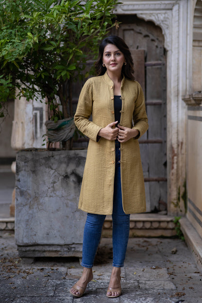 Blue Reversible Cotton Quilted Coat-NVQJ551