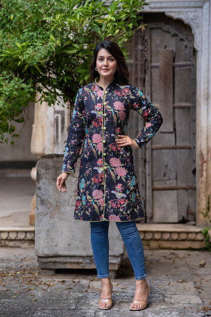 Black Reversible Cotton Quilted Coat-NVQJ553