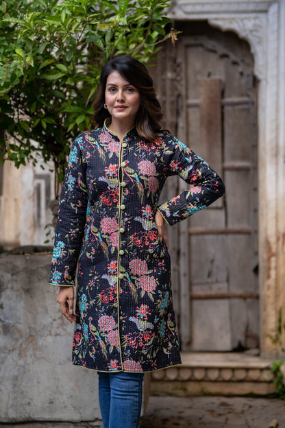 Black Reversible Cotton Quilted Coat-NVQJ553