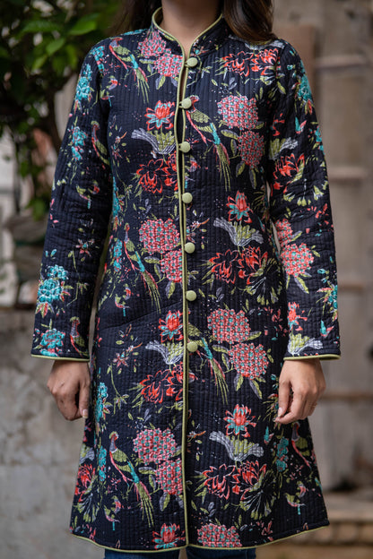 Black Reversible Cotton Quilted Coat-NVQJ553
