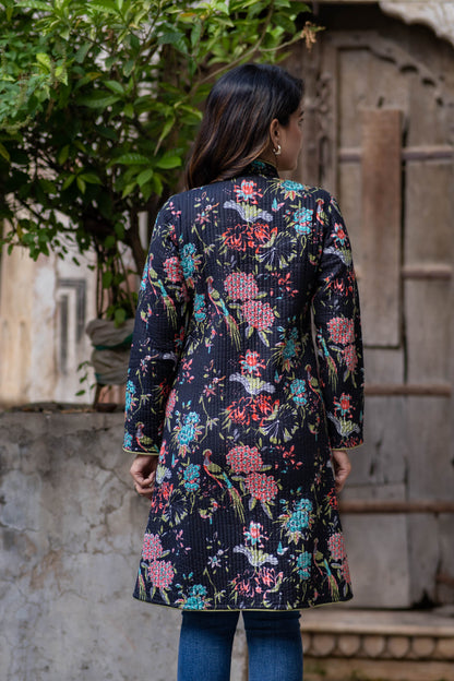 Black Reversible Cotton Quilted Coat-NVQJ553