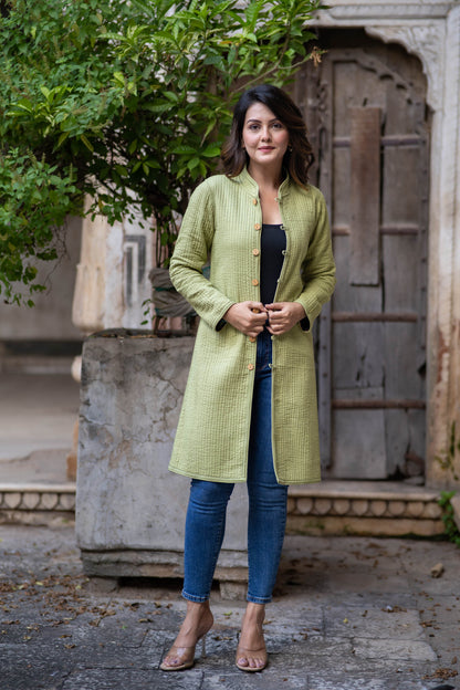 Black Reversible Cotton Quilted Coat-NVQJ553