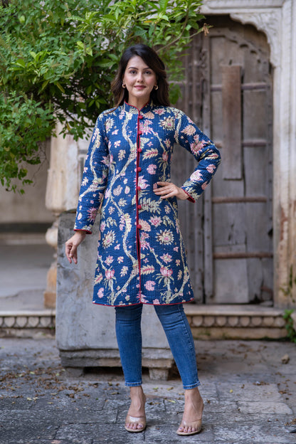 Blue Reversible Cotton Quilted Coat-NVQJ555