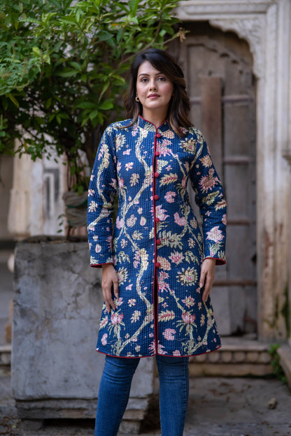 Blue Reversible Cotton Quilted Coat-NVQJ555