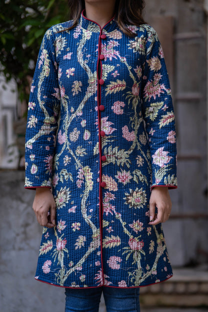 Blue Reversible Cotton Quilted Coat-NVQJ555