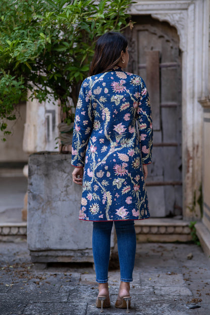 Blue Reversible Cotton Quilted Coat-NVQJ555