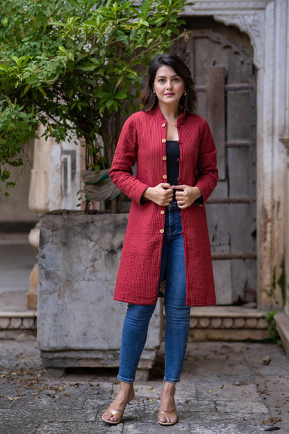 Blue Reversible Cotton Quilted Coat-NVQJ555