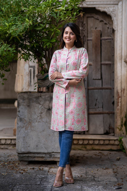 Light Green Reversible Cotton Quilted Coat-NVQJ554