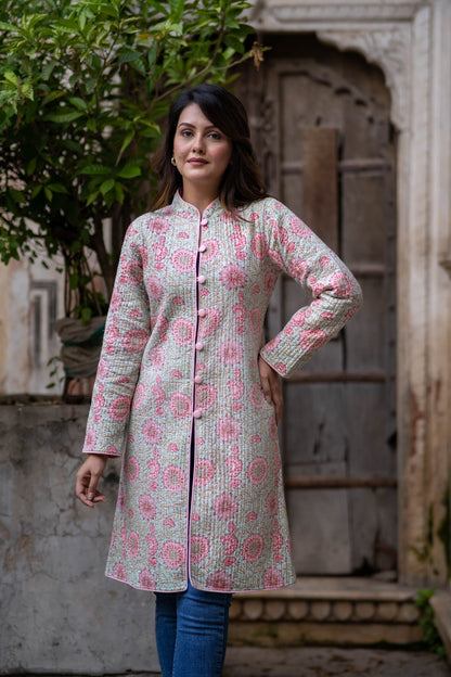Light Green Reversible Cotton Quilted Coat-NVQJ554