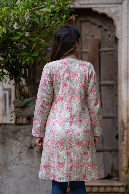 Light Green Reversible Cotton Quilted Coat-NVQJ554