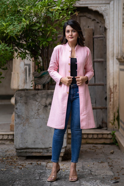 Light Green Reversible Cotton Quilted Coat-NVQJ554