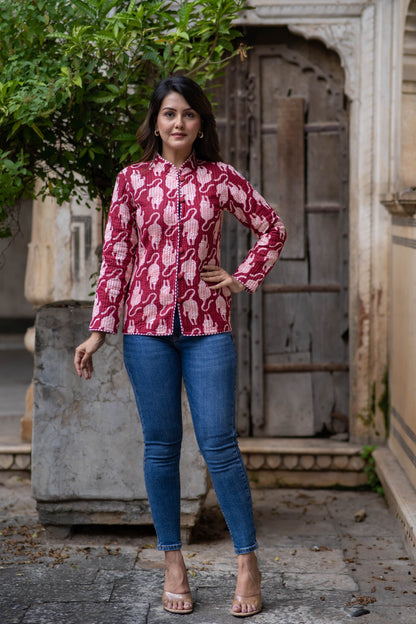 Animal Block Printed Reversible Quilted Jacket-NVQJ534
