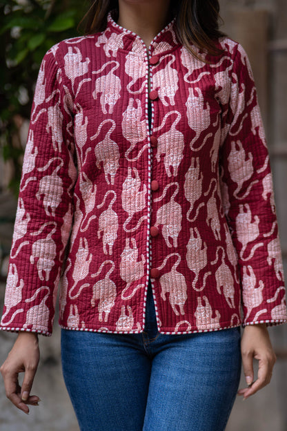 Animal Block Printed Reversible Quilted Jacket-NVQJ534