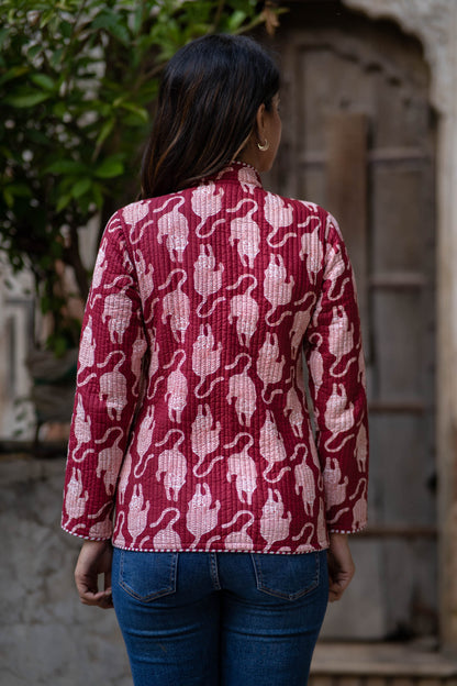 Animal Block Printed Reversible Quilted Jacket-NVQJ534