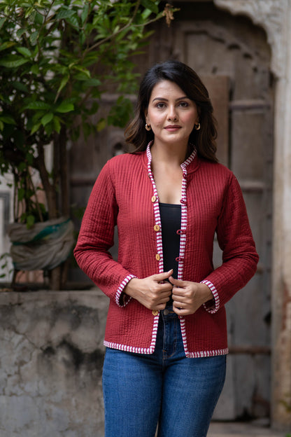 Animal Block Printed Reversible Quilted Jacket-NVQJ534