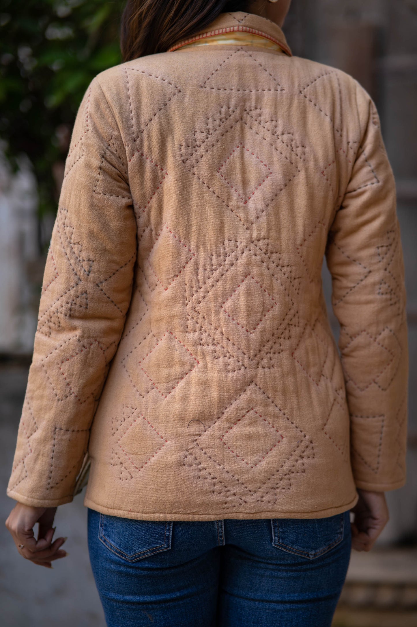 Sand Brown Kantha Quilted Jacket-NVQJ541