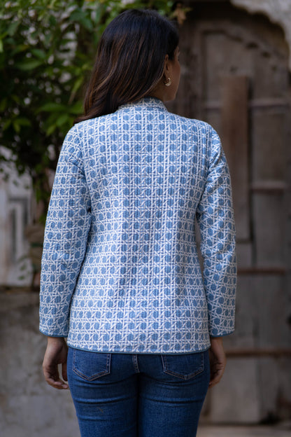 Floral Block Printed Reversible Quilted Jacket-NVQJ532