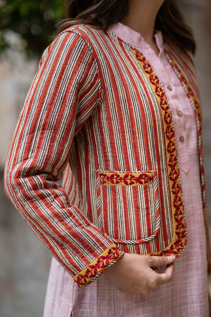 Bagru Embroidered Reversible Quilted Jacket-NVQJ546