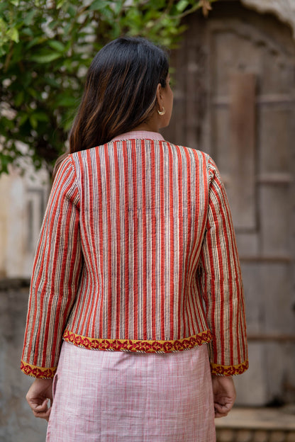 Bagru Embroidered Reversible Quilted Jacket-NVQJ546