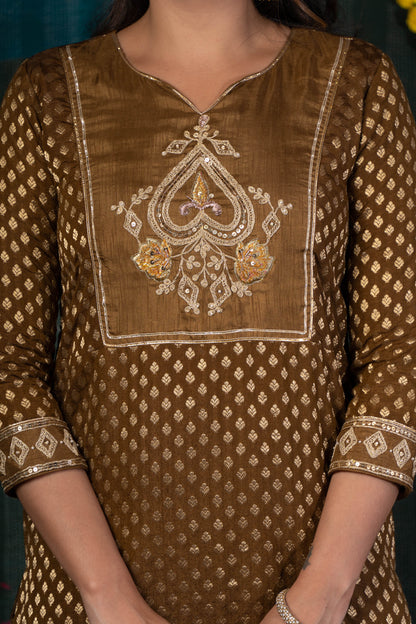 BROWN ZARI KURTA DUPATTA SET-NVKS602