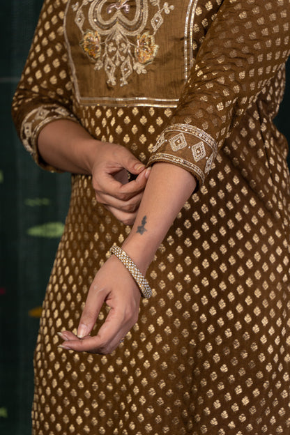 BROWN ZARI KURTA DUPATTA SET-NVKS602