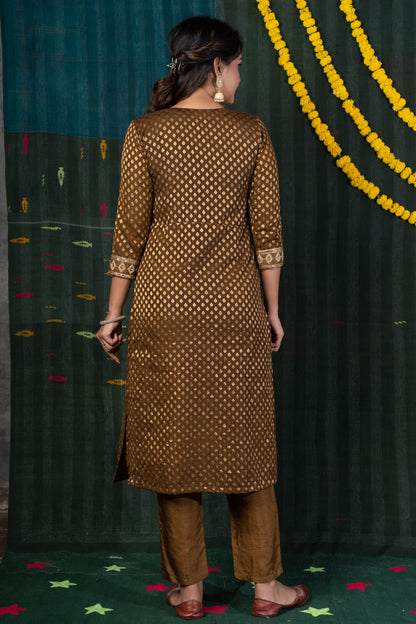 BROWN ZARI KURTA DUPATTA SET-NVKS602